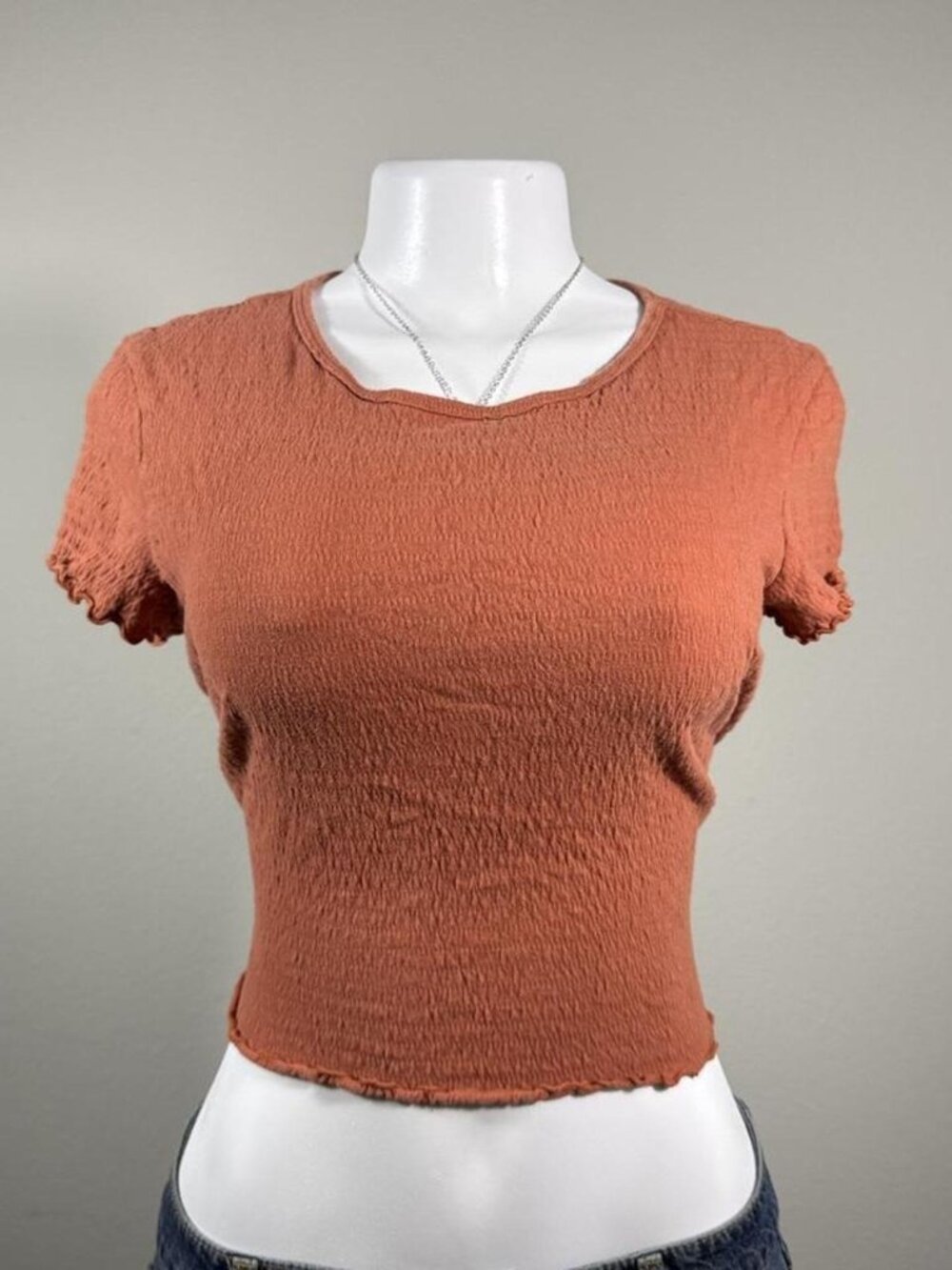 American Eagle t-shirt textured cropped baby tee rust brown Medium